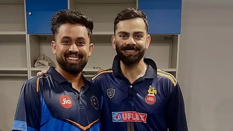 Virat Kohli with gujarat spinner Vishal Jayswal