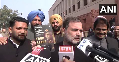 Lok Sabha LoP Rahul Gandhi brings MM Naravane's book to Parliament