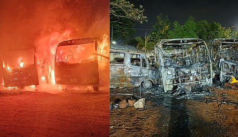 തിരുവനന്തപുരത്ത് സ്കൂളില് വൻ തീപിടിത്തം; മൂന്ന് ബസുകള് പൂര്ണമായും കത്തി നശിച്ചു; ആരോ മനഃപൂർവം ചെയ്തതെന്ന് അധികൃതര്