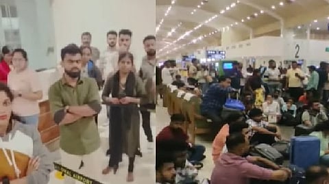 വിമാനത്താവളത്തിൽ കുടുങ്ങിയ യാത്രക്കാർ