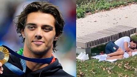 ഒളിംപിക് വില്ലേജിൽ എസി ഇല്ല; പാർക്കിൽ കിടന്നുറങ്ങി പ്രതിഷേധിച്ച് സ്വർണ മെഡൽ ജേതാവ്