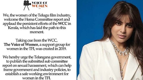 തെലുങ്ക് സിനിമയിലെ 'സബ് കമ്മിറ്റി റിപ്പോര്ട്ട്' പുറത്തുവിടണം : വോയിസ് ഓഫ് വിമന്, പോസ്റ്റ് പങ്കുവെച്ച് സമാന്ത