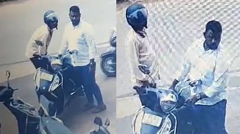 പട്ടാപ്പകൽ കവർച്ച; സ്കൂട്ടറിൻ്റെ സീറ്റിനടിയിൽ നിന്ന് പണം മോഷ്ടിക്കുന്നതിൻ്റെ സിസിടിവി ദൃശ്യം പുറത്ത്