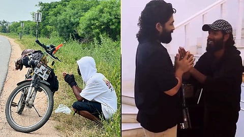 ഇങ്ങനെയും ഉണ്ടോ ഫാന്സ്; 1600 കിമീ സൈക്കിള് ചവിട്ടിയെത്തിയ ആരാധകനെ ചേര്ത്ത് പിടിച്ച് അല്ലു അര്ജുന്
