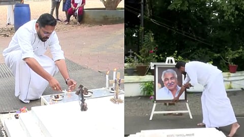 "പറയാനുള്ളതെല്ലാം ആദ്യം ഇവിടെ പറയും"; ഉമ്മൻചാണ്ടിയുടെ സ്മൃതി മണ്ഡപത്തിലെത്തി സരിൻ