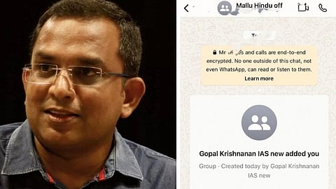 ഹിന്ദു ഐഎഎസ് ഉദ്യോഗസ്ഥർക്കായി വാട്സ് ആപ്പ് ഗ്രൂപ്പ്; അഡ്മിൻ വ്യവസായ വകുപ്പ് ഡയറക്ടർ കെ. ഗോപാലകൃഷ്ണൻ