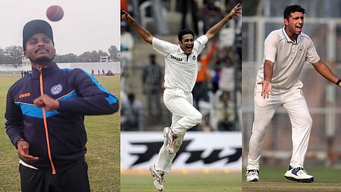 സുമൻ കുമാർ (ഇടത്), അനിൽ കുംബ്ലെ (നടുക്ക്), അൻഷുൽ കംബോജ് (വലത്)