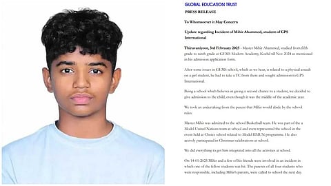 തൃപ്പൂണിത്തുറയിലെ വിദ്യാർഥിയുടെ മരണം: മിഹിറിനേയും കുടുംബത്തേയും
അപകീർത്തിപ്പെടുത്താൻ സ്കൂളിൻ്റെ ശ്രമം, ദുരാരോപണങ്ങളുള്ള വാർത്താക്കുറിപ്പ്
പുറത്തിറക്കി