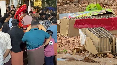 പടക്കം പൊട്ടിയത് ബപ്പിരിയന് തെയ്യം പുറപ്പെടാനൊരുങ്ങുന്നതിനിടെ; കാവില് പടക്കം പൊട്ടിക്കുന്ന പതിവില്ലെന്ന് മീന്കുന്നില് ക്ഷേത്ര ഭാരവാഹികള്