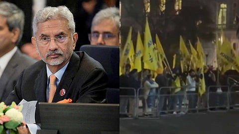 വിദേശകാര്യമന്ത്രി എസ്. ജയ്ശങ്കറിന് നേരെ ലണ്ടനിൽ പ്രതിഷേധം; വാഹനം തടഞ്ഞ ഖലിസ്ഥാൻവാദികള് ഇന്ത്യൻ പതാക വലിച്ചുകീറി