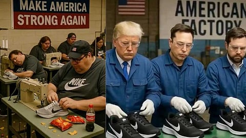 സോഷ്യല് മീഡിയയില് നിറഞ്ഞ് 'നൈക്കീ ഷൂ' ഉണ്ടാക്കുന്ന ട്രംപും മസ്കും; എഐ മീമുകളുമായി പരിഹസിച്ച് ചൈന