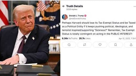 മാപ്പ് പറഞ്ഞില്ലെങ്കിൽ നികുതി ഇളവ് പദവി റദ്ദാക്കുമെന്ന് ഭീഷണി; ഹാർവാർഡ് സർവകലാശാലയെ വിടാതെ ട്രംപ്