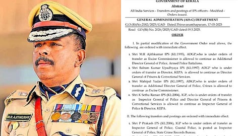 എം. ആർ. അജിത് കുമാർ ബെറ്റാലിയനിൽ തുടരും; പൊലീസ് തലപ്പത്തെ അഴിച്ചുപണി തിരുത്തി ഉത്തരവ്