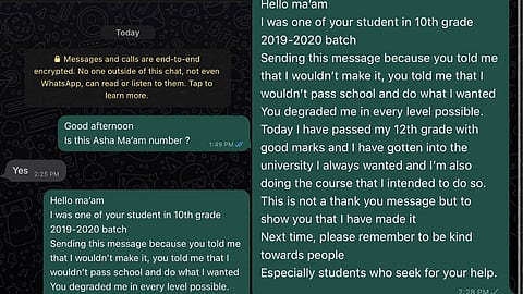 screenshot of the conversation between the teacher and the student