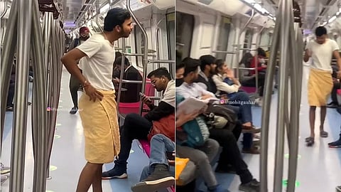 டெல்லி மெட்ரோவில் துண்டு கட்டிக்கொண்டு திரிந்த நபர் - வைரலாகும் வீடியோ