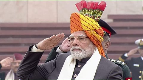 PM Modi wears multi-coloured Rajasthani turban, President chooses Odisha silk