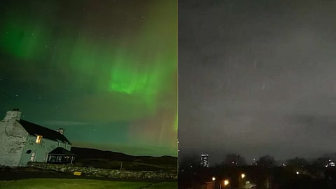 இடதுபக்கம் வடதுருவ ஒளி, வலது பக்கம் மர்ம ஒளி