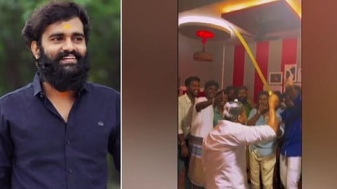 வாளால் கேக் வெட்டி பிறந்த நாள் கொண்டாடிய இளைஞர்
