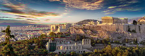 The Acropolis of Athens, Greece, with the Parthenon Temple during sunset