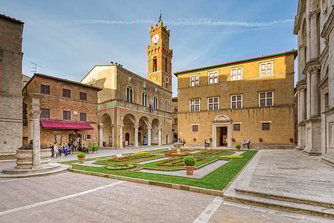 Clock tower in Pienza, Italy