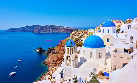 View of Oia town in Santorini island, Greece