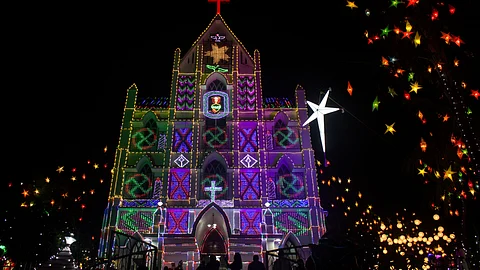 A church in Kerala lit up for Christmas