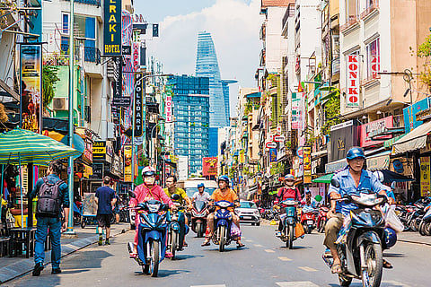 Scooters on a road in Hanoi