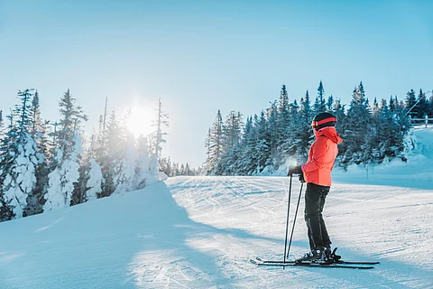 A skier about to hit the slopes