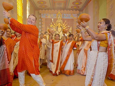 Mehigan celebrating Durga Puja in India