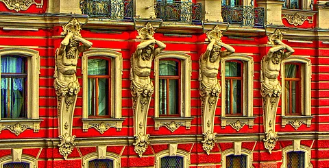 Atlas figures on the facade of the Beloselsky-Belozersky Palace in Saint Petersburg