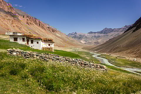 Beautiful landscape of a traditional Ladakhi house in the mountains of Zanskar