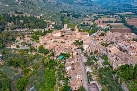 An aerial view of the Italian town Spello where the discovery was made