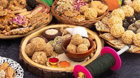 The traditional platter of harvest festival Magh Bihu