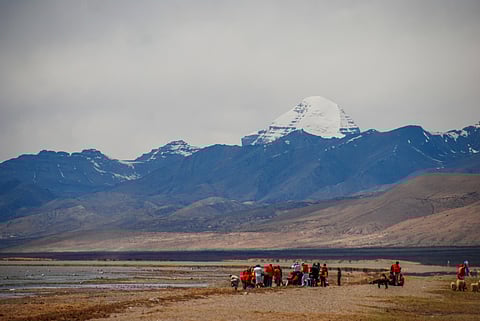 The legendary sacred Mt Kailash seen from Lake Manasarovar
