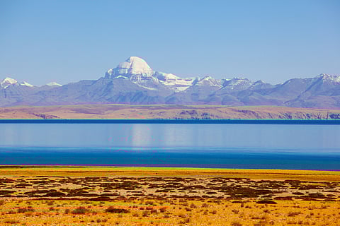 Lake Manasarovar with the Kangrinboqe Peak in the background
