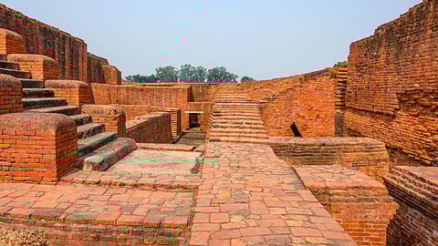 The red-bricked monasteries and temples at Nalanda university
