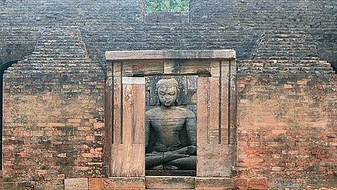 A Buddha sculpture at one of the monasteries in Lalitgiri