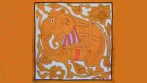 Pardhan Gold Elephant by award-winning Gond artist Venkat Raman Singh Shyam