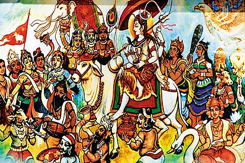 A depiction of Shiva’s wedding procession attended by all creatures