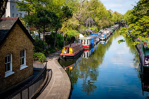 Houseboats on the Regent's Canal next to Paddington in Little Venice, London