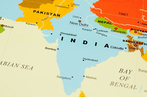 A close up of the map of India