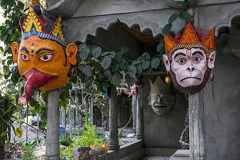 Masks used for celebrations and festivals in the Samugari satra in Majuli