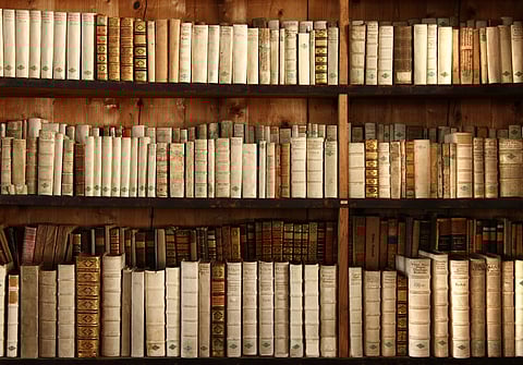 A collection of old and rare books on display