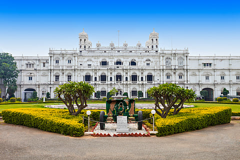 The front facade of the Jai Vilas Palace Museum, Gwalior