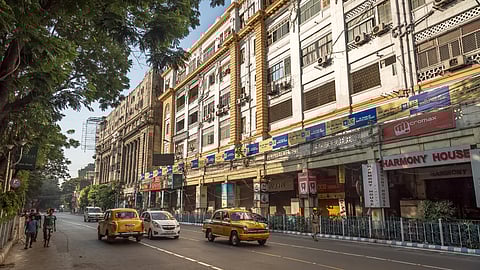 Kolkata's distinctive yellow taxis on Park Street