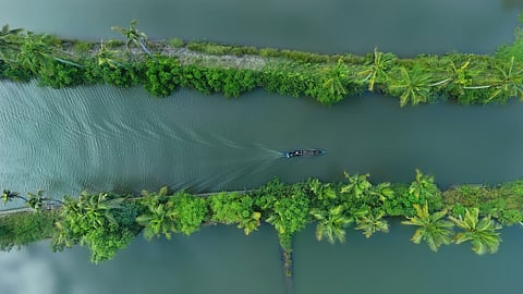 An aeral view of a river in Wayanad, Kerala