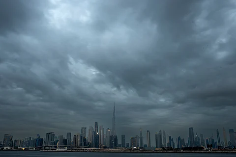 Dense clouds envelope Dubai's sky