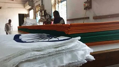 Indian flags in Bengeri near Hubballi at the Karnataka Khadi Gramodyoga