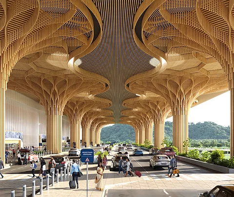 Guwahati Airport’s new Terminal 2 reflects Assam’s cultural heritage through the use of bamboo, orchids, and traditional gamocha motifs