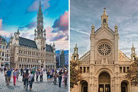 Left and right: The Grand Place; The Church of Saint Catherine
